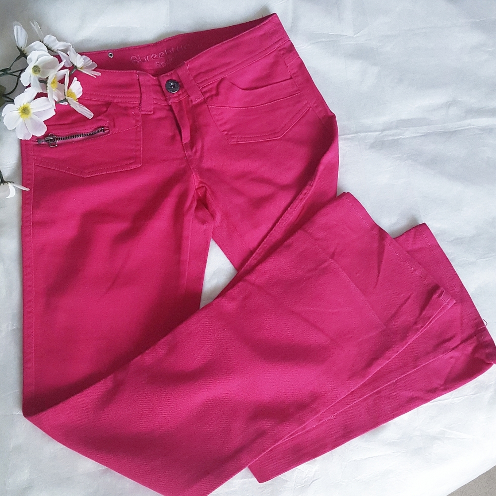 Y2K🔖SWS💖Pink Studded Denim Jeans Pants| Small Flare Legs